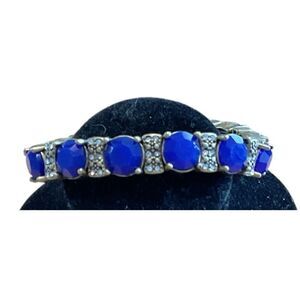 J. Crew Stretchy Silver Rhinestone and Blue Stones Bracelet
